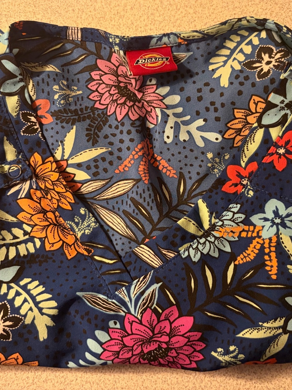 Dickies Women's Navy Blue Floral V-Neck Tunic